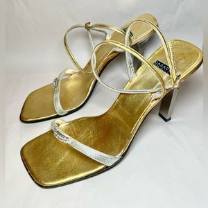 Casadei Blade Front Crystals Sandals size 9 Made In Italy, metallic and silver